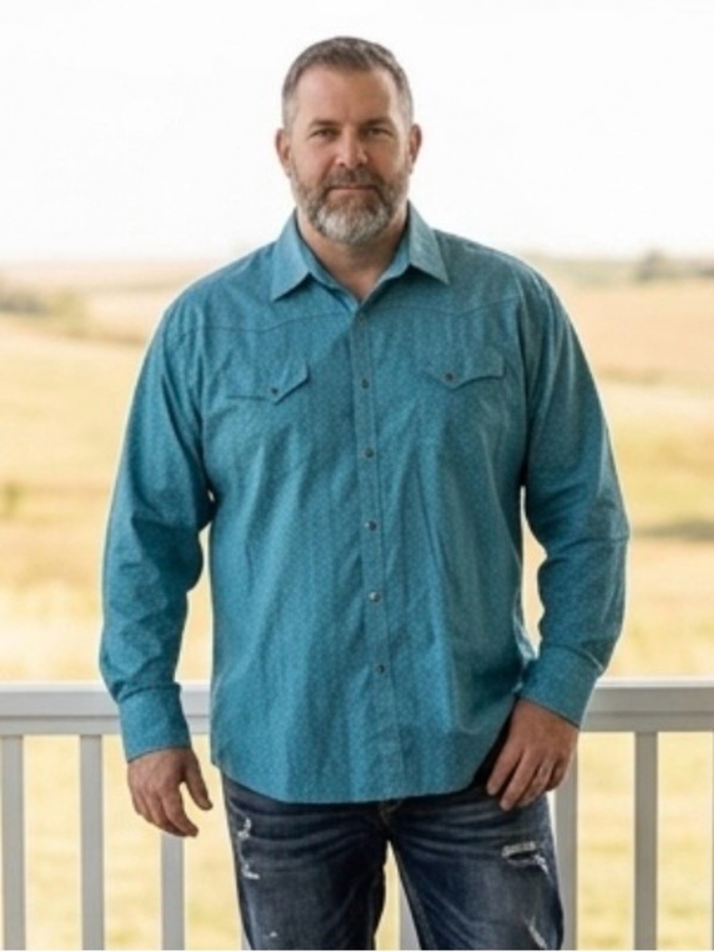 Ace of Diamond Western Shirt Men’s 3XL Teal Blue Geometric Snap Button Y2K